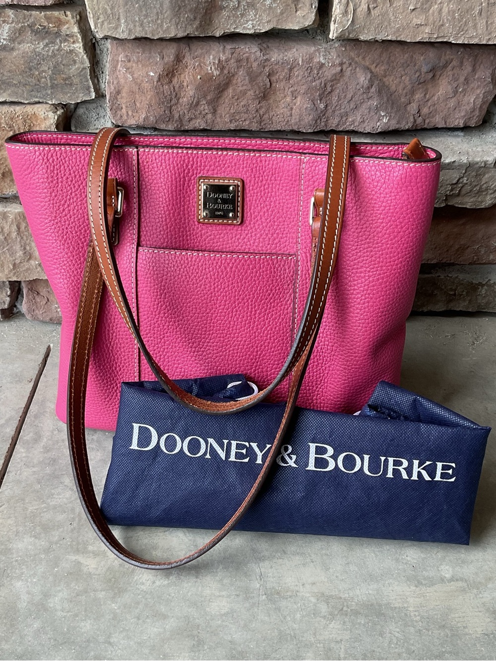 Dooney & Bourke Magenta Pebble Leather Tote with Brown Straps EUC